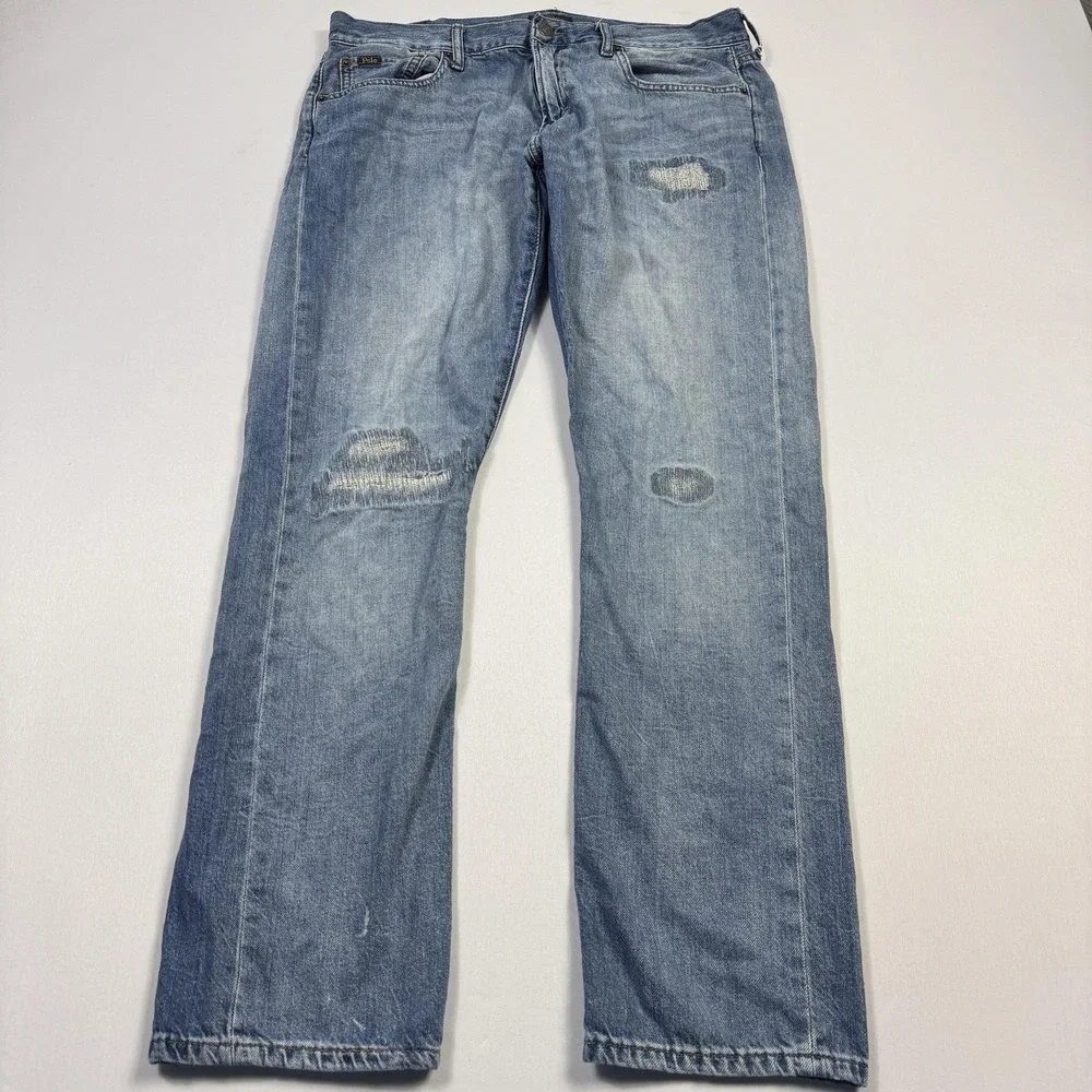 Polo Ralph Lauren Distressed Sullivan Slim Jeans Mens 33x32‎ Light Wash Denim